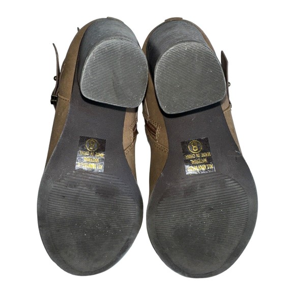 Suede Brown Heeled Strappy Buckle Zippered Womens 8 Ankle Boots Booties - Picture 3 of 14